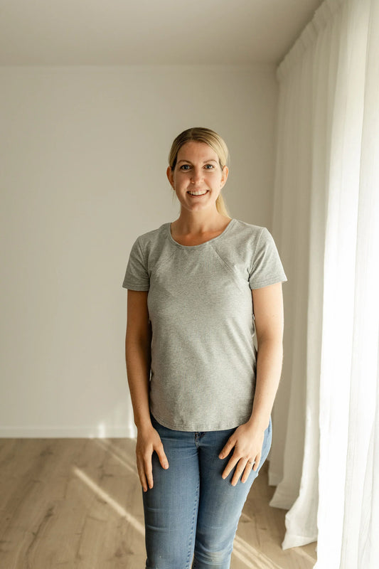 Grey  Side Zip Breastfeeding Tshirt.