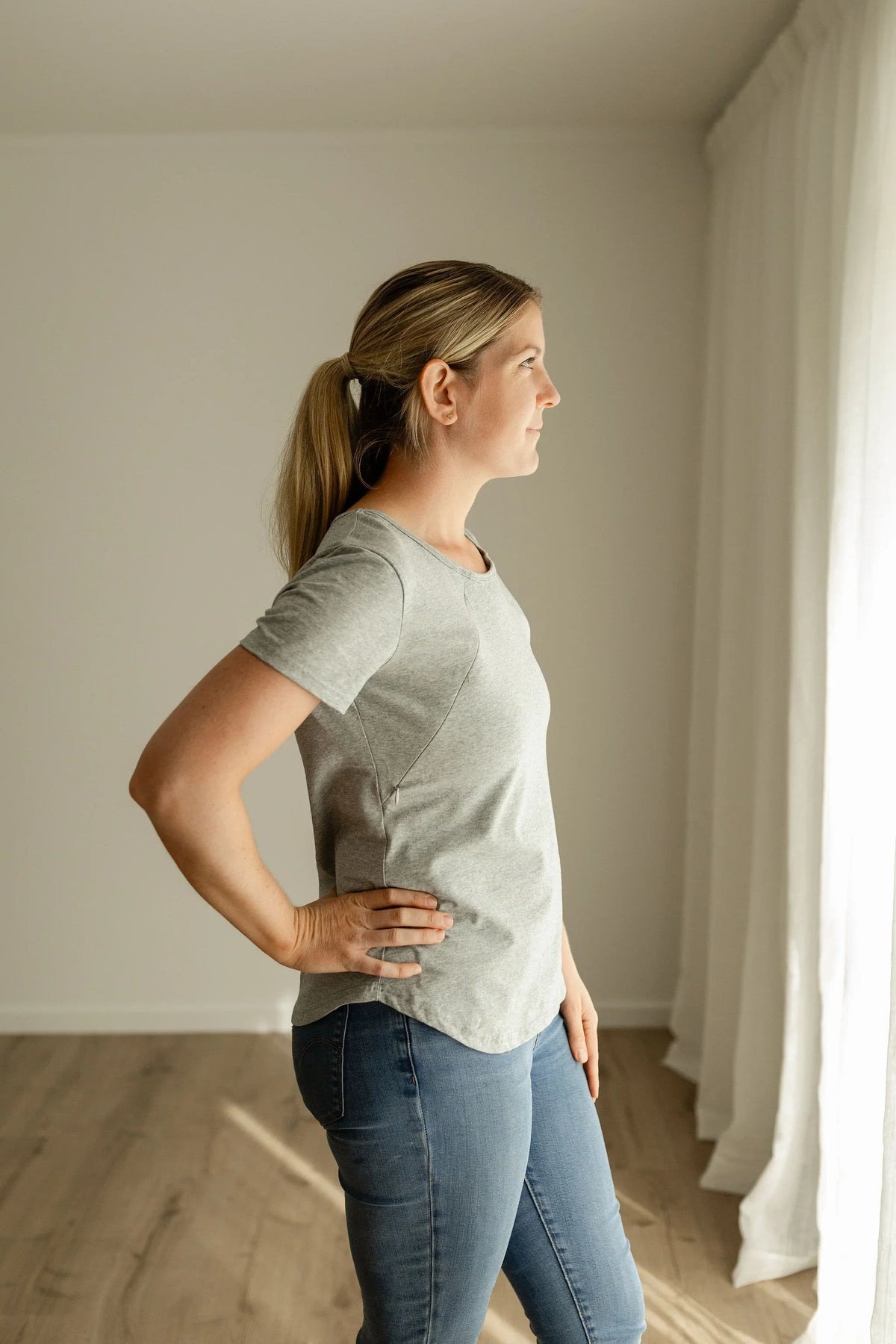 Grey  Side Zip Breastfeeding Tshirt.