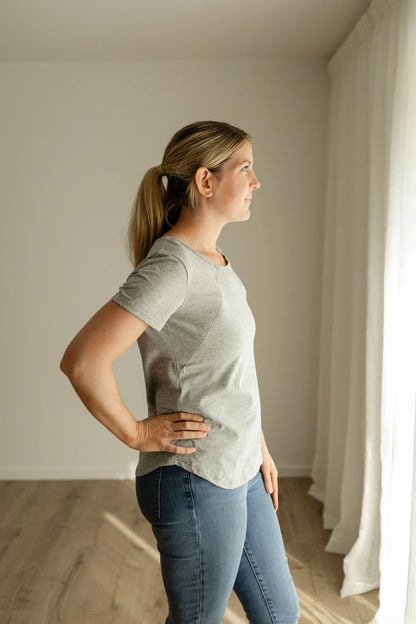 Grey  Side Zip Breastfeeding Tshirt.