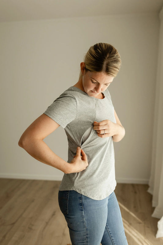 Grey Side Zip Breastfeeding Tshirt.