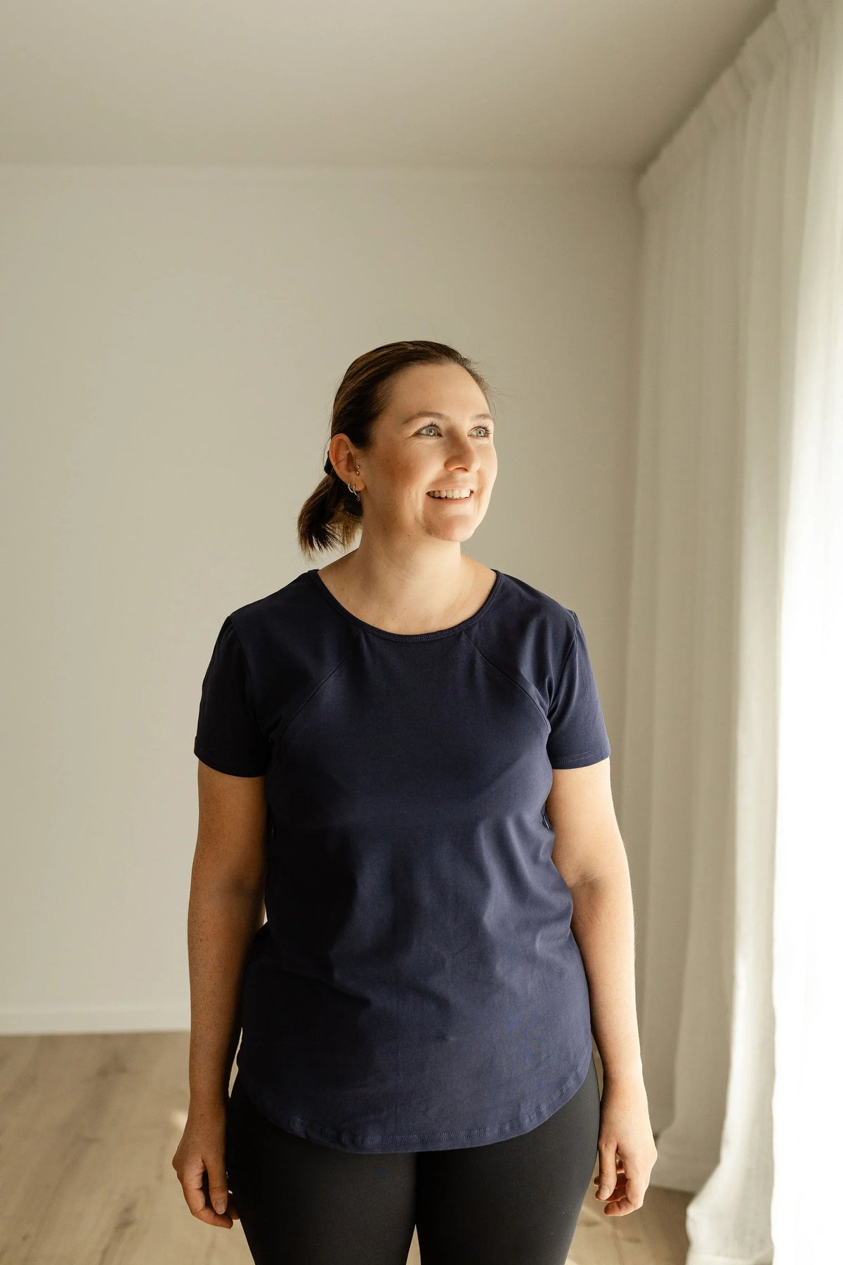 Navy Side Zip Breastfeeding Tshirt.