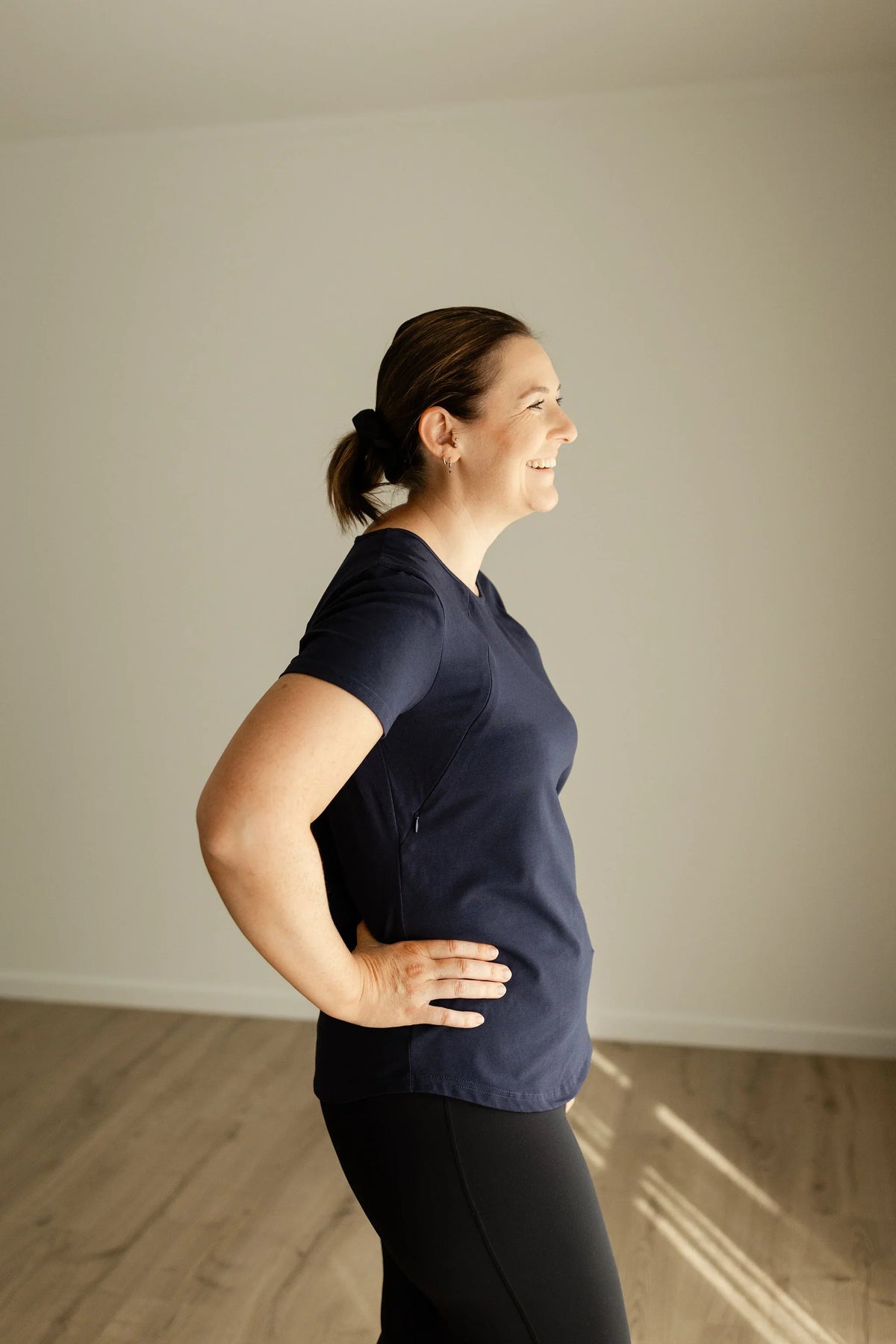 Navy Side Zip Breastfeeding Tshirt.