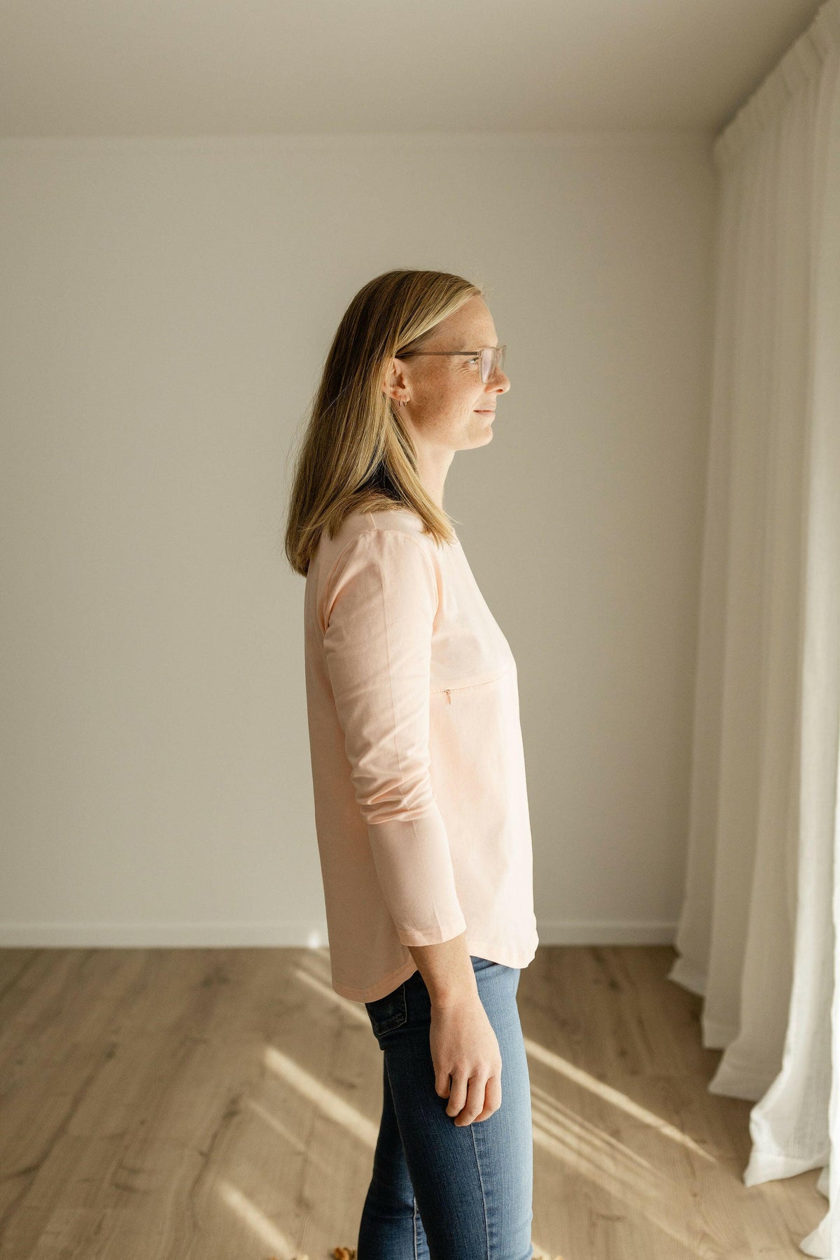Breastfeeding Front Zip Long Sleeve Top Pink