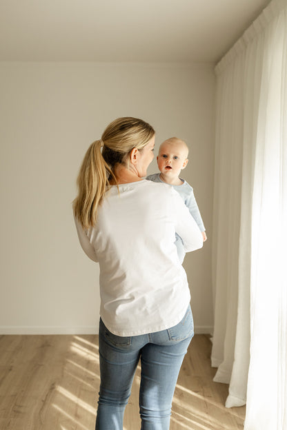 Breastfeeding Front Zip Long Sleeve Top White