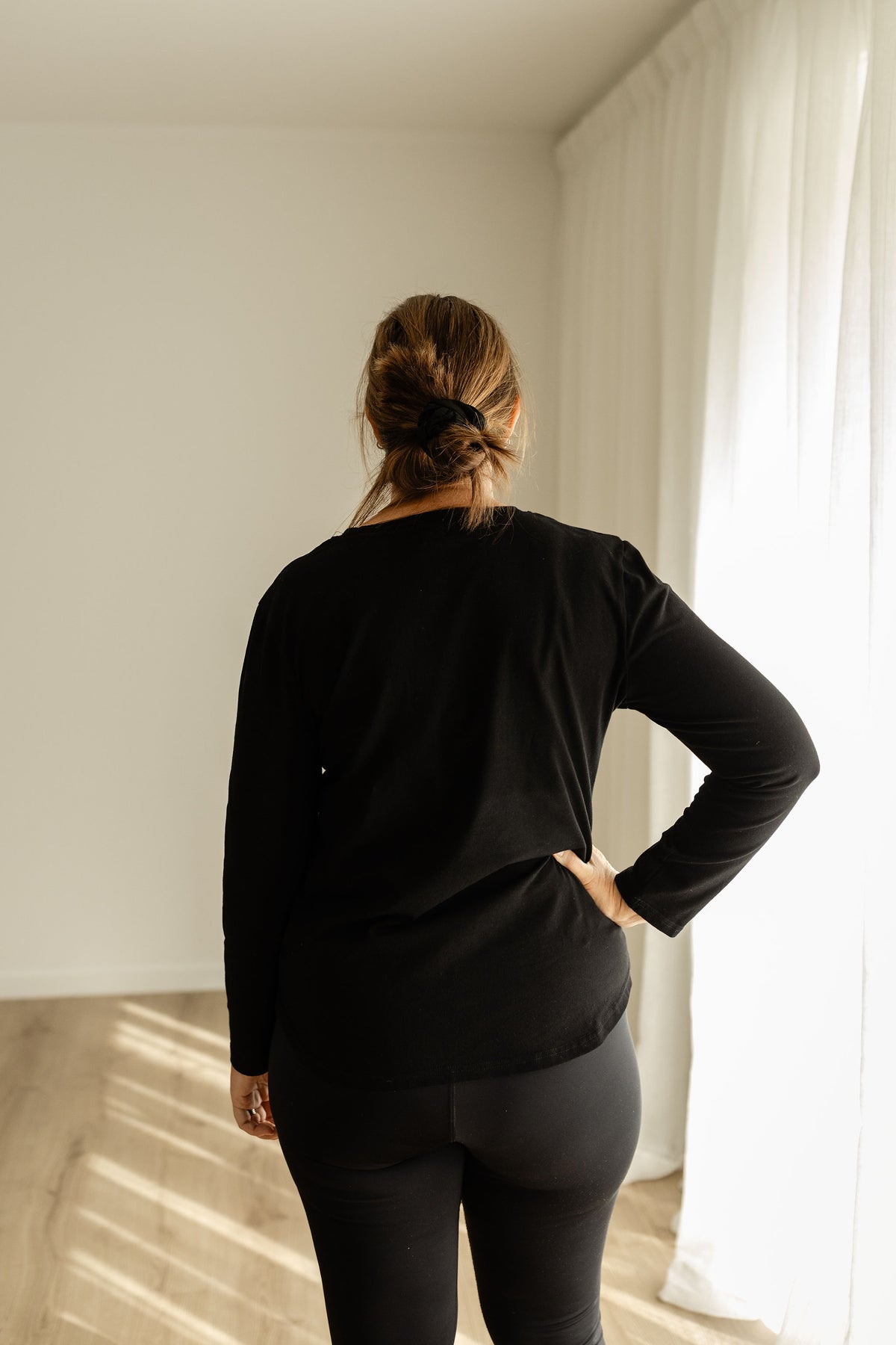 Breastfeeding Front Zip Long Sleeve Top Black